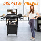 AV Cart, Steel AV Cart with Locking Cabinet and Pullout Keyboard Tray, Adjustable-Height Rolling Media Cart with Wheels & Power (43”x18”x43”)