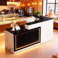 L-Shaped Reception Desk with Counter LED Light and Lockable Drawers and Storage Tall Modern Front Desk Reception Counter for Checkout Lobby Beauty Salon D Left 71inch/180cm