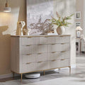 T4TREAM Fluted 9 Drawers Dresser, Modern Wooden Top Chest of Drawers with Curved Profile Design, Dresser TV Stand Drawer Organizers for Bedroom, Living Room, Hallway(White Alder)