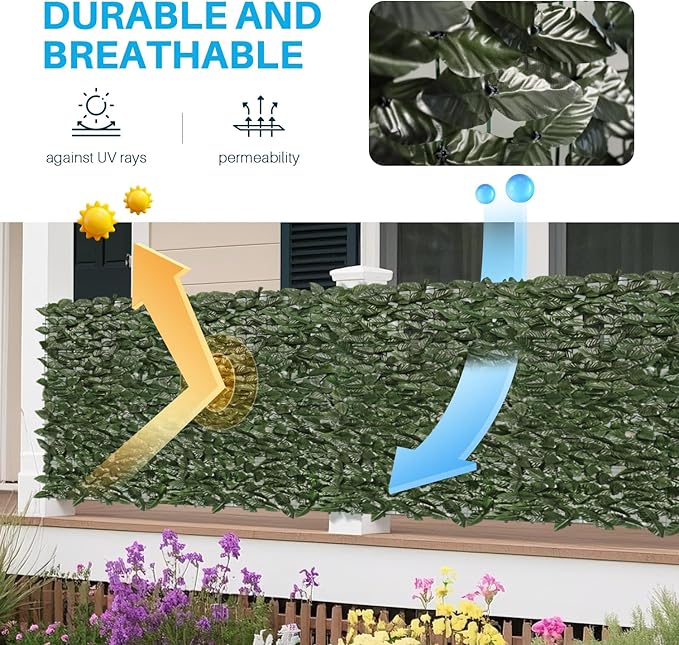 Patio Paradise 4'x14'-7Pc Faux Ivy Fence Privacy Screen Artificial Greenery Wall Backdrop,Fake Grass Wall Panels for Outside Apartment Balcony,Vine Leaf Decor for Outdoor Patio Chain Link