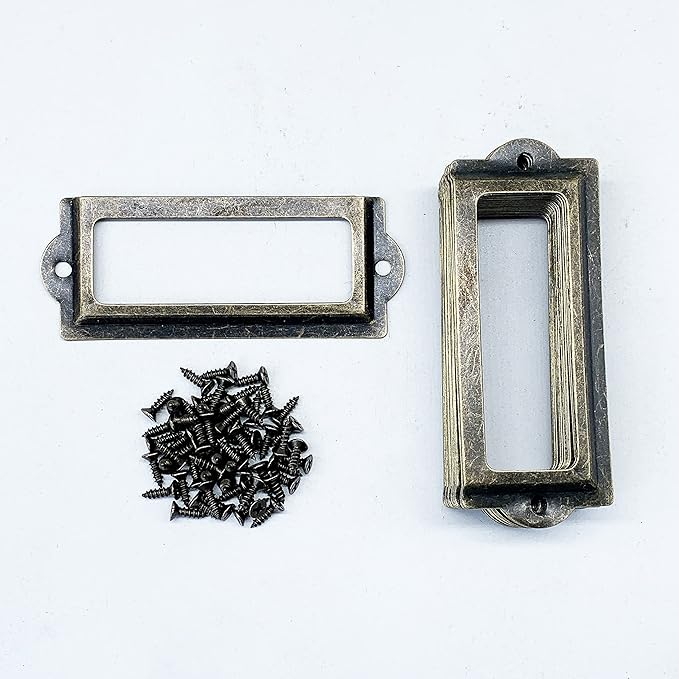 [24 Pack] Antique Bronze Office Library File Drawer Cabinet Card Tag Label Holder Metal Frame 83mm x 30mm