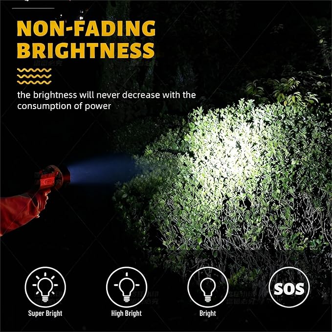 YIERBLUE Rechargeable Spotlight,Handheld Rechargeable Flashlight 200,000 Lumens LED, IP67 Waterproof 12 Hours Running for Boating, Camping, Hunting