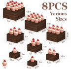 8 PCS Wooden Buffet Risers, Rustic Wood Cake Cupcake Stands, Square Food Risers for Buffet Table, Catering Dessert Table Display Set, Stackable Wooden Crates for Party, Decor, Wedding, Birthday