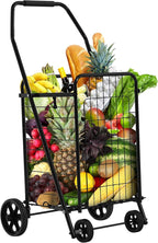 YITAHOME Folding Shopping Cart with Wheels, Rolling Foldable Grocery Cart for Seniors, Portable Collapsible Utility Cart for Shopping Groceries Laundry Storage Organizer