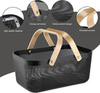 Sadnyy 4 Pcs Plastic Mesh Garden Harvest Basket Storage Basket with Wooden Handle Multi Functional Mesh Bin for Kitchen Cabinet Picnic Fruit Vegetable Gathering Organizer(Large,Black)