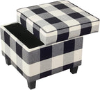 HomePop Home Decor | K7342-F2262| Classic Square Storage Ottoman with Lift Off Lid | Ottoman with Storage for Living Room & Bedroom, Black Plaid Large