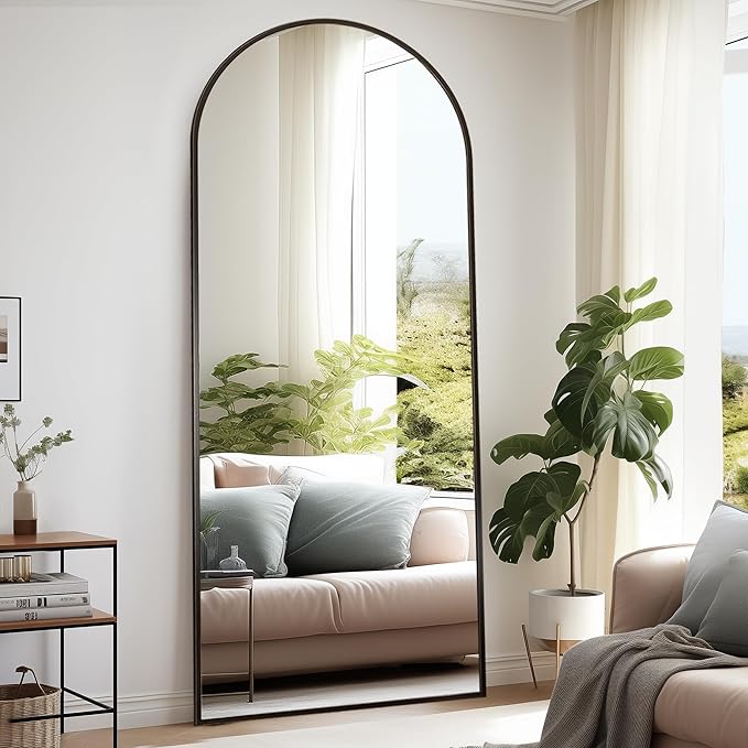 Floor Full Length Mirror, Arched Mirrors Full Length 81"x41" Freestanding Large & with Aluminum Frame&Wall Mounted & Hanging or Leaning& Full Body Mirror for Bedroom, Black