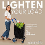 SereneLife Large Folding Utility Shopping Cart with Removable Liner – Heavy Duty, 360° Swivel Wheels, 110 lb Capacity, Portable for Groceries, Laundry, Luggage, and More (Blue)