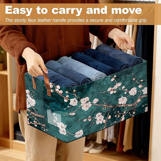 Plum Blossom Storage Bin with Handles, Basket Storage Organizer for Shelves, Closet, Nursery, Book, Laundry Hamper & Home Decor