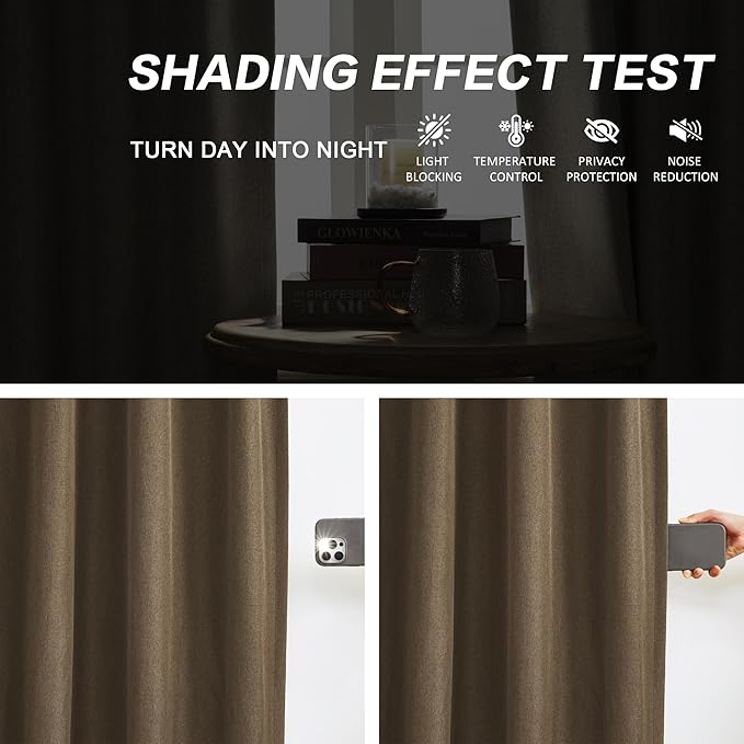 DUALIFE Chocolate Brown Pinch Pleated Blackout Curtains 95 Inches Long, Back Tab with Hooks, Linen Full Black Out Thermal Insulated Track Curtain for Bedroom Living Room,50" Wx95 L, 2 Panels