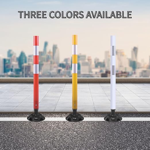 8 Pack Traffic Delineator Posts – High Visibility Reflective Safety Cones with Spring Base for Roadway, Parking, Garage, Construction Zones (Yellow, 36 Inch)