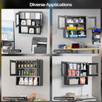 VINGLI Metal Wall Cabinet with Locking Glass Doors & Magnetic LED Sensor Light, Adjustable Shelf, Wall Mounted Storage Display Cabinets for Garage, Kitchen, Home Office, Warehouse, Living Room, Black