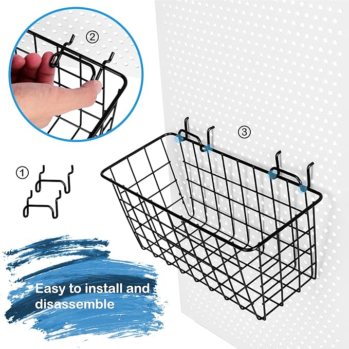 G.CORE 2 Pack Pegboard Baskets, Metal Shelves Hooks to 1/8" 1/4" Peg Boards, Peg Board Baskets Bins Set - Organize Tools Workbench Accessories Garage Storage Wall Mount Organizer Attachments