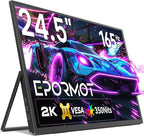 Portable Monitor 24.5” 165HZ, 2K Portable Gaming Monitor with FreeSync, HDR, 180°Adjustable Kickstand & VESA, 350Nits QHD IPS Large Travel Gaming Second Screen for Laptop, Game Console