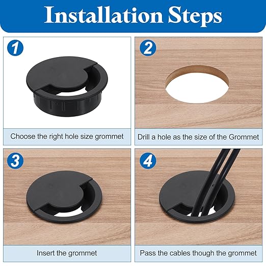 uxcell 6 Pcs Desk Grommet, 60 Mm/2.36 Inch Cable Wire Grommet Organizer, Desk Hole Cover for Home Office Computer Equipment, Black