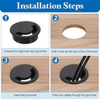 uxcell 6 Pcs Desk Grommet, 60 Mm/2.36 Inch Cable Wire Grommet Organizer, Desk Hole Cover for Home Office Computer Equipment, Black