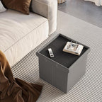 YOUDENOVA 15 inches Storage Ottoman Cube, Foldable Storage Boxes, Padded Seat for Dorm Living Room, Support 300lbs, Line Fabric Grey