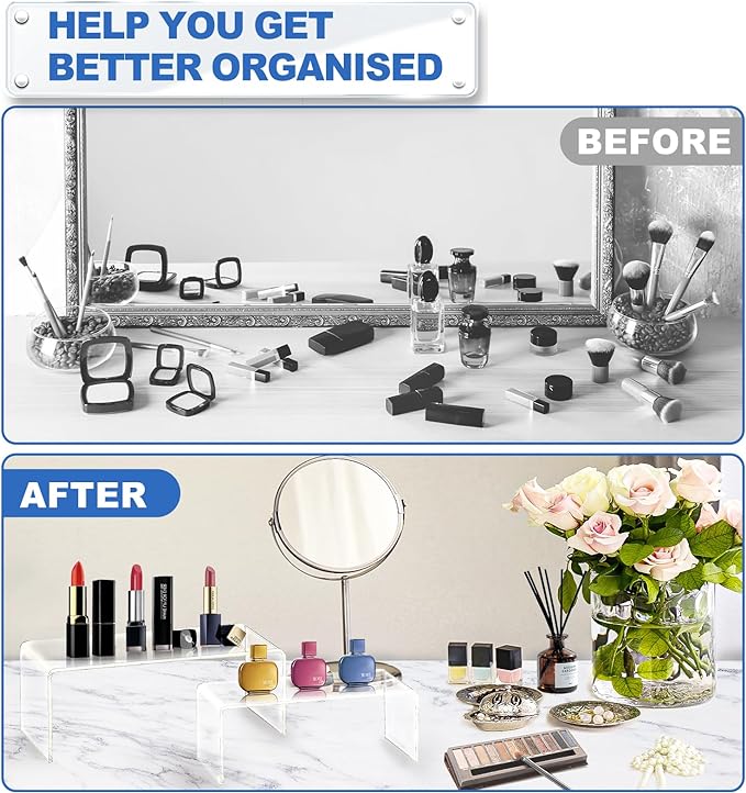 Aheroi Display Risers, 16 Pcs 4 Set(7”L~8”L~9”L) Acrylic Riser Display Shelf, Clear Risers Display Stands, Rectangular Acrylic Risers for Decor Display, Cupcake Candy Shoe Showcase Stands