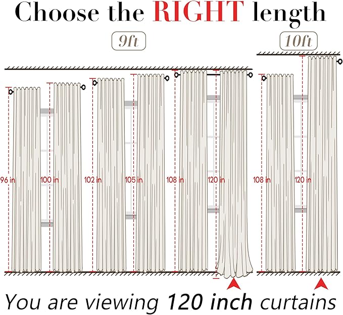 Sheer White Curtains 120 Inches Long for Living Room 2 Panels Set Hang with Clip Rings Back Tab Semi Transparentes Light Filtering Linen Cotton Blend XL Drapes Curtains Rod Pocket,50x120 in Length