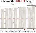 120 Inch Long Linen Curtains,Mount with Back Tab Hooks Belt for Rail Track,Light Filtering Semi Sheer Large Tall Window High Ceiling Curtain for Living Room,2 Panels Drapes,Cream(Ivory/Off White)