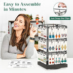 EsLuker.ly Rotating Earring Display Holder Stand for Vendors Events Selling, Large Capacity 36 Hooks Jewelry Rack with Wooden Base for Earring Card Sales, Enhances Retail Visibility(Black)