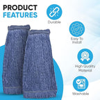 20oz Heavy Duty Cleaning Mop Head Replacement - 4 Pack - Commercial Replacement, Wet Industrial Blue Cotton Looped End String Head Refill
