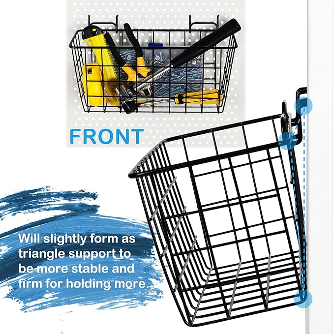 G.CORE 4 Pack Pegboard Baskets, Metal Shelves Hooks to 1/8" 1/4" Peg Boards, Peg Board Baskets Bins Set - Organize Tools Workbench Accessories Garage Storage Wall Mount Organizer Attachments