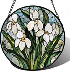 Stained Glass Window Hanging - White Green Snowdrops Flowers Suncatcher for Doors Garden Patio Sun Catchers Decor Christmas Mother's Day Birthday Gifts for Women Men Mom Nana Friend 7.8 in
