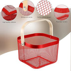 Roshtia 6 Pcs Metal Mesh Steel Basket with Handle, Square Wire Harvest Thanksgiving, Shopping Baskets for Retail Store Christmas Garden Bathroom Kitchen(9.65 x 9.65 x 7.09 Inch,Red)