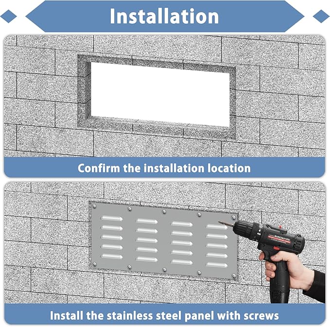 4 Pack Stainless Steel Venting Panel for Grill Accessory Stainless Steel Vent Cover Grill Vent for Masonry Fire Pits Outdoor Kitchen Vent, 15" by 6-1/2"