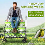 Folding Wagon Cart with Wheels, 180L 330LBS Heavy Duty Utility Wagon, Beach Wagon with All-Terrain Wheels, Portable Grocery Wagons for Camping, Shopping, Garden, Sports, Black