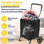 Folding Shopping Cart for Groceries, Grocery Cart with Waterproof Liner and 360° Swiveling Wheels Collapsible Shopping Carts for Condo Laundry Transport Trip