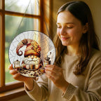 Stained Glass Window Hanging, Pauyadu Charming Gnome Sun Catchers, Stained Glass Suncatcher, Gnome Decor Gifts for Women, Mom, Grandma, Wife - 8 Inch