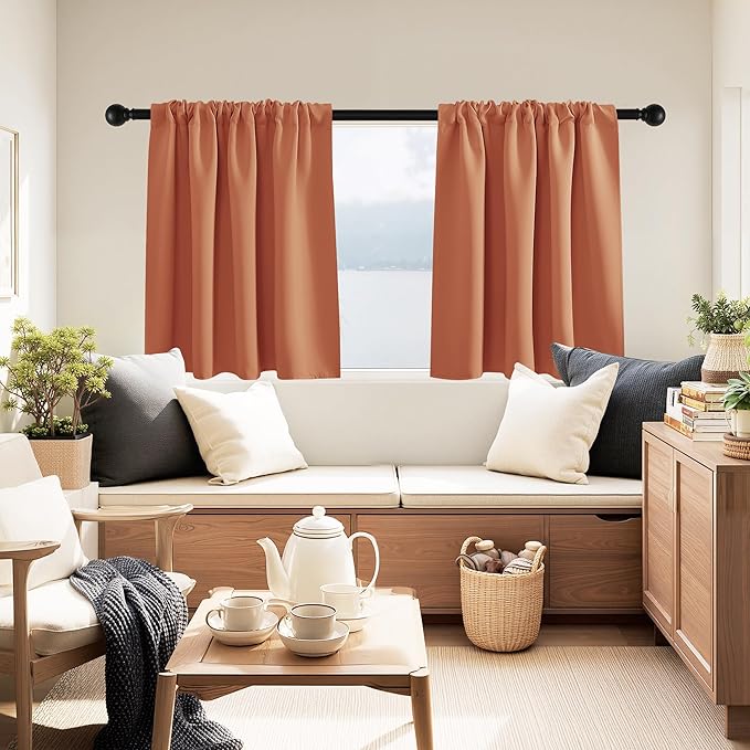 PONY DANCE Burnt Orange RV Curtains 24 inch Length, Short Curtains for Small Window 2 Panels Set, Thermal Insulated Blackout Capmer Drapes for Privacy Protect, W 29 x L 24 inches