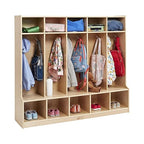 ECR4Kids 5-Section Coat Locker with Bench, Classroom Furniture, Natural