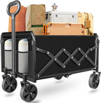 Wagons Carts Foldable, Collapsible Wagon with Wheels — Durable Folding Utility Pull Wagon Cart for Groceries, Picnic & Pets, Park Trips & Small Hauls, 360 lbs Heavy Duty Capacity,Graphite Black