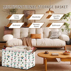 Desert Bloom Storage Basket Large 17x11.5x10.5 Inche-Collapsible Fabric Organizer Bin with Handles for Southwest Decor, Nursery, Boho Style-Decorative Hamper with Succulent & Flower-Single Pack