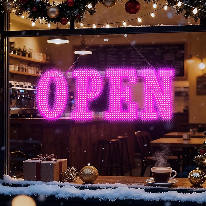 40'' × 14'' Large LED Open Signs for buiness with Remote, 14 Scene Modes Unique Design Light Up Sign for Window Store Retail Restaurant Pink