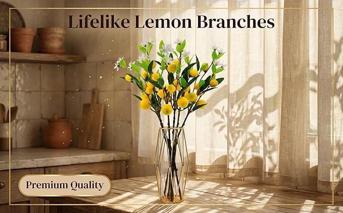 24 Inch Artificial Lemon Branches -5 Pieces Set of Realistic Fake Lemon Tree Stems and Fruits for Kitchen, Farmhouse, and Home Decoration
