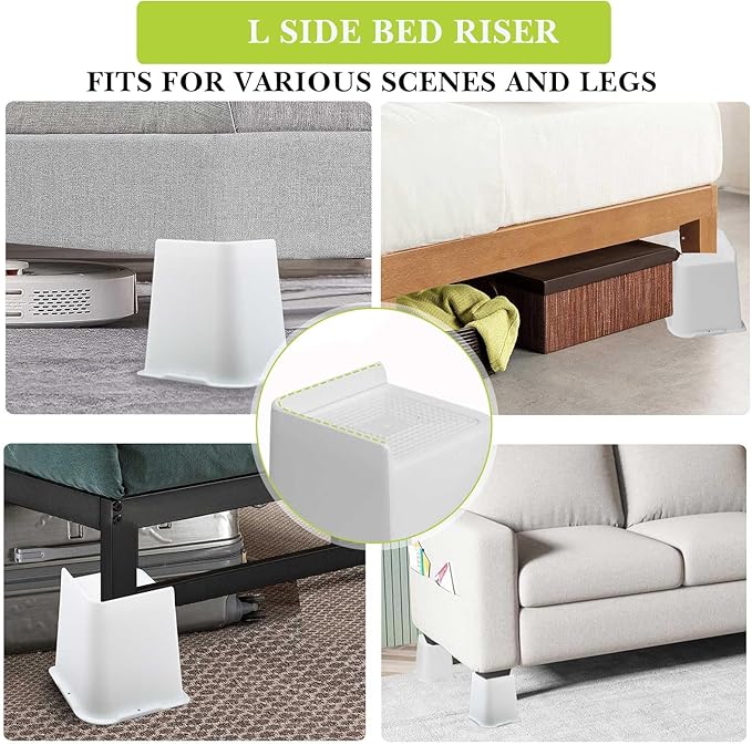 Bed Risers 1 inch, 2 inch, 3 inch, 4 inch, 6 inch, 8 inch Heavy Duty, Oversized Furniture Riser for Couch Sofa Table Chair Leg Frame Dorm, Support up to 6000 Lbs (White 4 Pack, 6 inch)