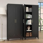 Kitchen Pantry Cabinet,75 Inch Black Metal Storage Cabinet with Door and Adjustable, Tall Pantry Cabinets for Kitchen Storage,Cupboard for Living Room,Dining Room and Bathroom
