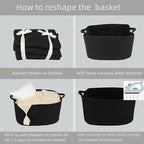 Large Rectangle Blankets Basket Living Room 22"x17"x12" Woven Cotton Rope Storage Baskets for Nursery Toy Baskets for Kids and Dogs Wicker Laundry Basket Bin for Clothes Towels black