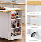 Rolling Kitchen Island with Drop Leaf & Power Outlet, Large Kitchen Islands Cart on Wheels, Movable Kitchen Island with 5 Open Storage Shelves & Towel Rack for Kitchen, Dining Room, 53-Inch, White