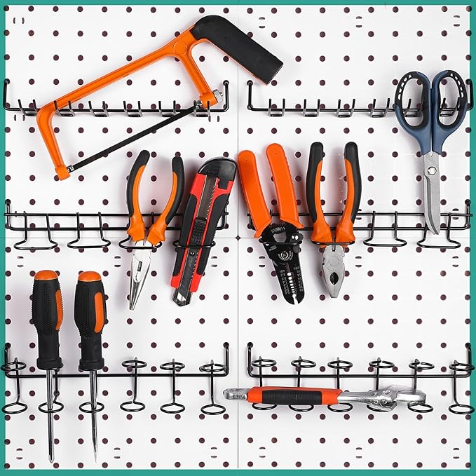Coume 6 Pcs Pegboard Screwdriver Holders Organizer Pegboard Plier Holders Stainless Steel Peg Board Tool Utility Hooks Accessories Shelving Display Multi-Ring Tool Racks for Shop Store(Black)