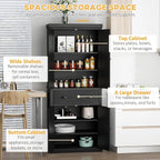HOMCOM 72" Kitchen Pantry Storage Cabinet, Traditional Freestanding Pantry Cabinet with 4 Doors and 2 Adjustable Shelves, Large Central Drawer, X-Frame, Black