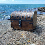 Nautical Cove Treasure Chest Keepsake and Decorative Wood Box (Large 8x6x6) - Storage Box, Wooden Box with Hinged Lid, Rustic Storage, Pirate Storage Box, Vintage Wooden Chest