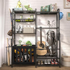 Garage Sports Equipment Organizer, Golf Bag Storage Rack, Heavy Duty Ball Holder with Basket & Hooks, Indoor/Outdoor Basketball Storage Bins for Toy Sports Gear Storage