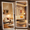 Full Length Mirror with Lights, 95" x 40" Large LED Lighted Floor Standing Body Mirror, Dimmable & 3 Color Lighting for Home Gym, Cloakroom, Living Room, Tempered Glass, Square White