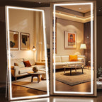 Full Length Mirror with Lights, 95" x 40" Large LED Lighted Floor Standing Body Mirror, Dimmable & 3 Color Lighting for Home Gym, Cloakroom, Living Room, Tempered Glass, Square White