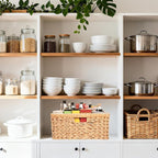 Large Wicker Basket, Hand-Woven Basket for Storage, Wicker Basket with 3 Handles, Waterproof Storage Basket for Shelves (1Pack)